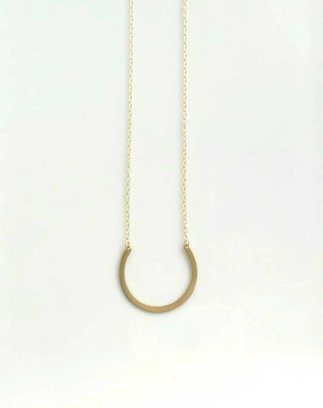 Gold Horseshoe Necklace - 14K gold fill chain & brass u shape round pendant - delicate simple open circle minimalist semicircle