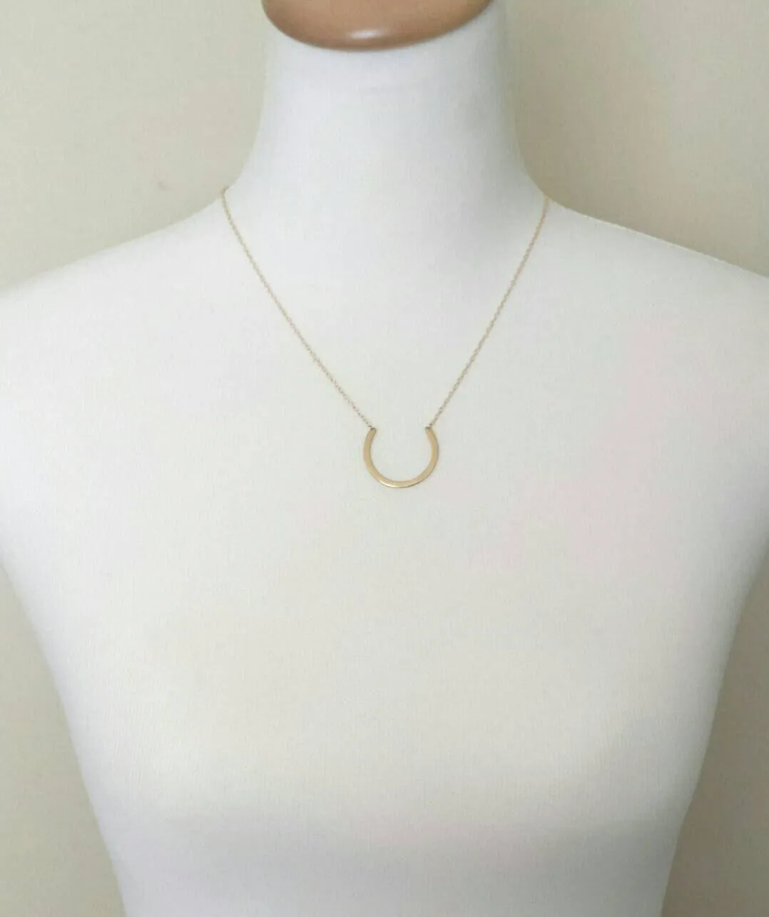 Gold Horseshoe Necklace - 14K gold fill chain & brass u shape round pendant - delicate simple open circle minimalist semicircle