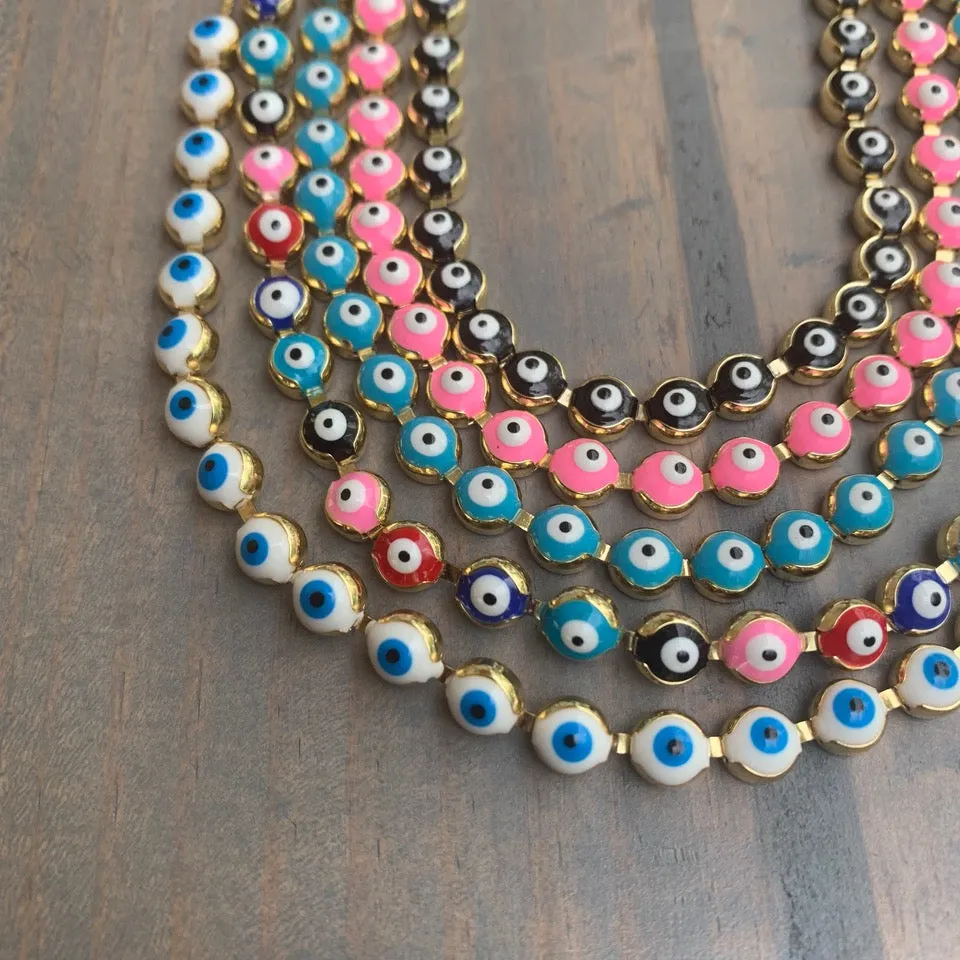 Gold Plated Multi Enamel Evil Eye ajustable necklace 300-18 | Erika Williner Designs