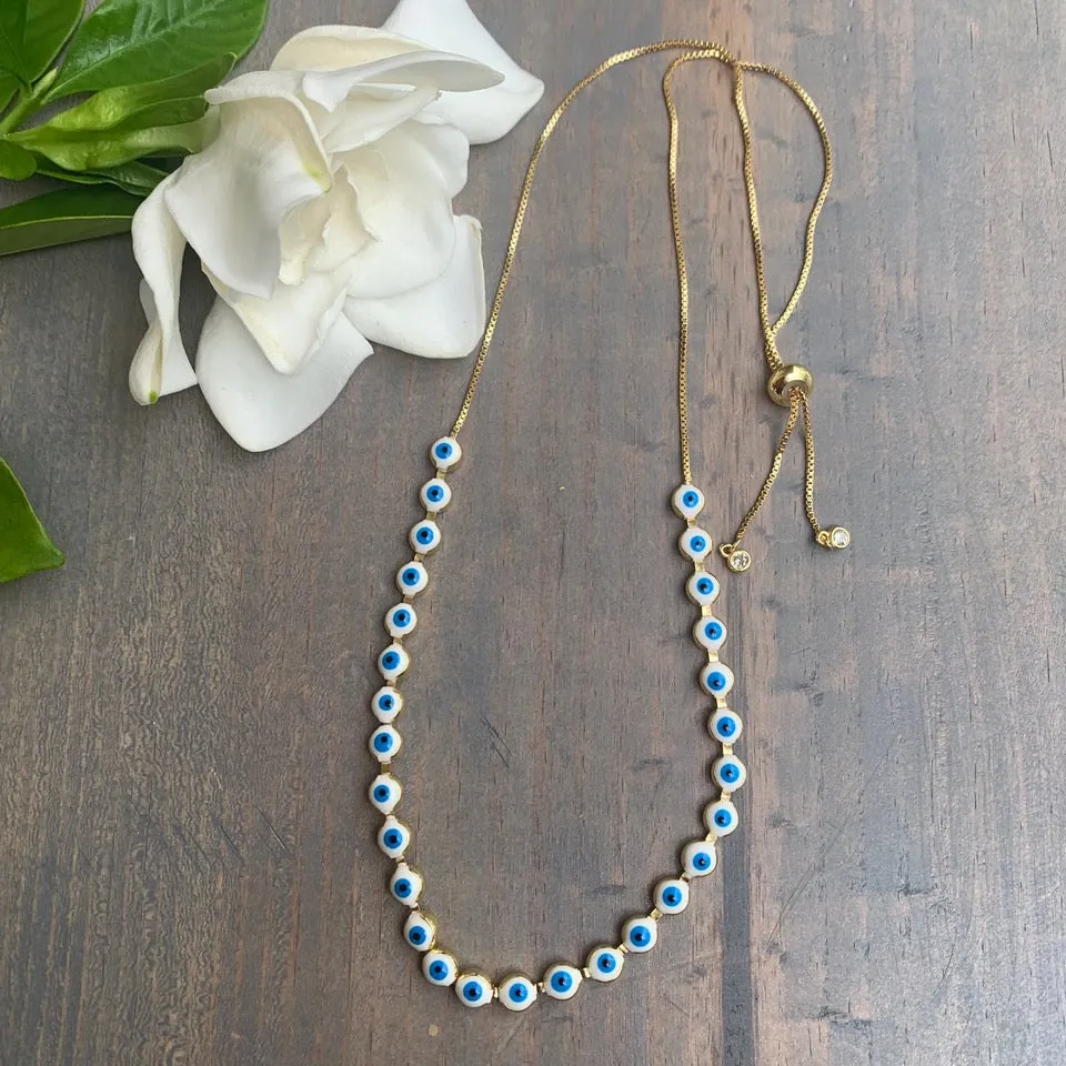 Gold Plated Multi Enamel Evil Eye ajustable necklace 300-18 | Erika Williner Designs