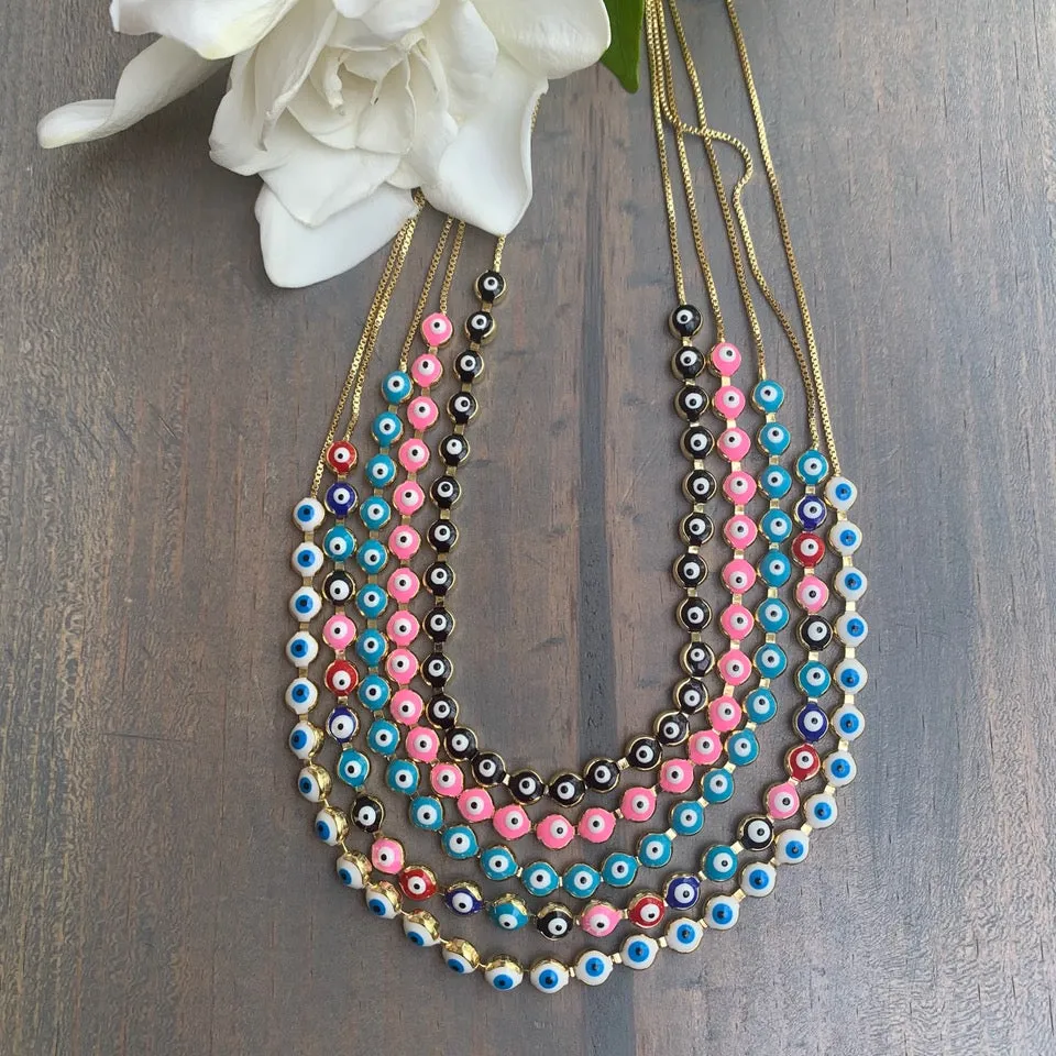 Gold Plated Multi Enamel Evil Eye ajustable necklace 300-18 | Erika Williner Designs