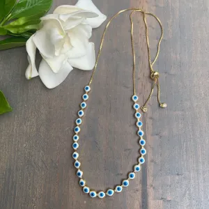 Gold Plated Multi Enamel Evil Eye ajustable necklace 300-18 | Erika Williner Designs