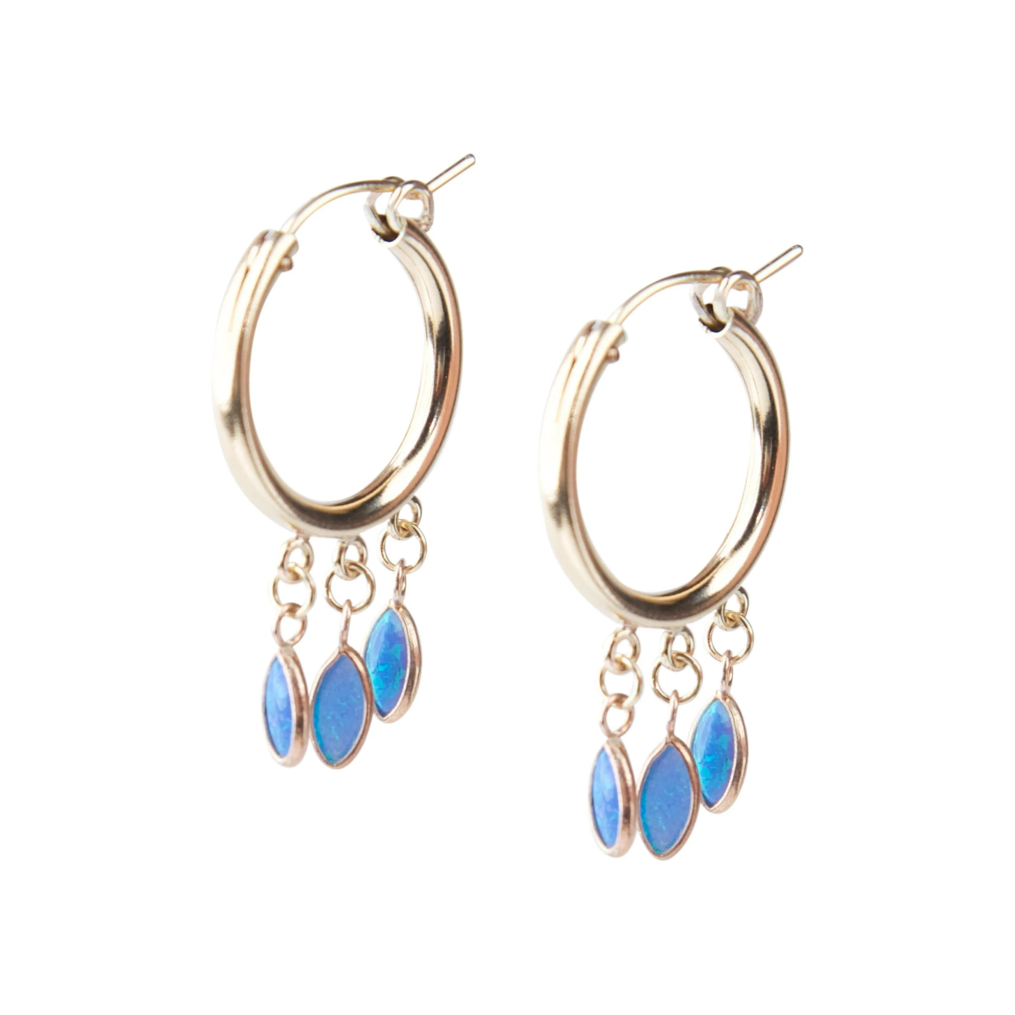 Gold Shaker Hoops in Blue Opal