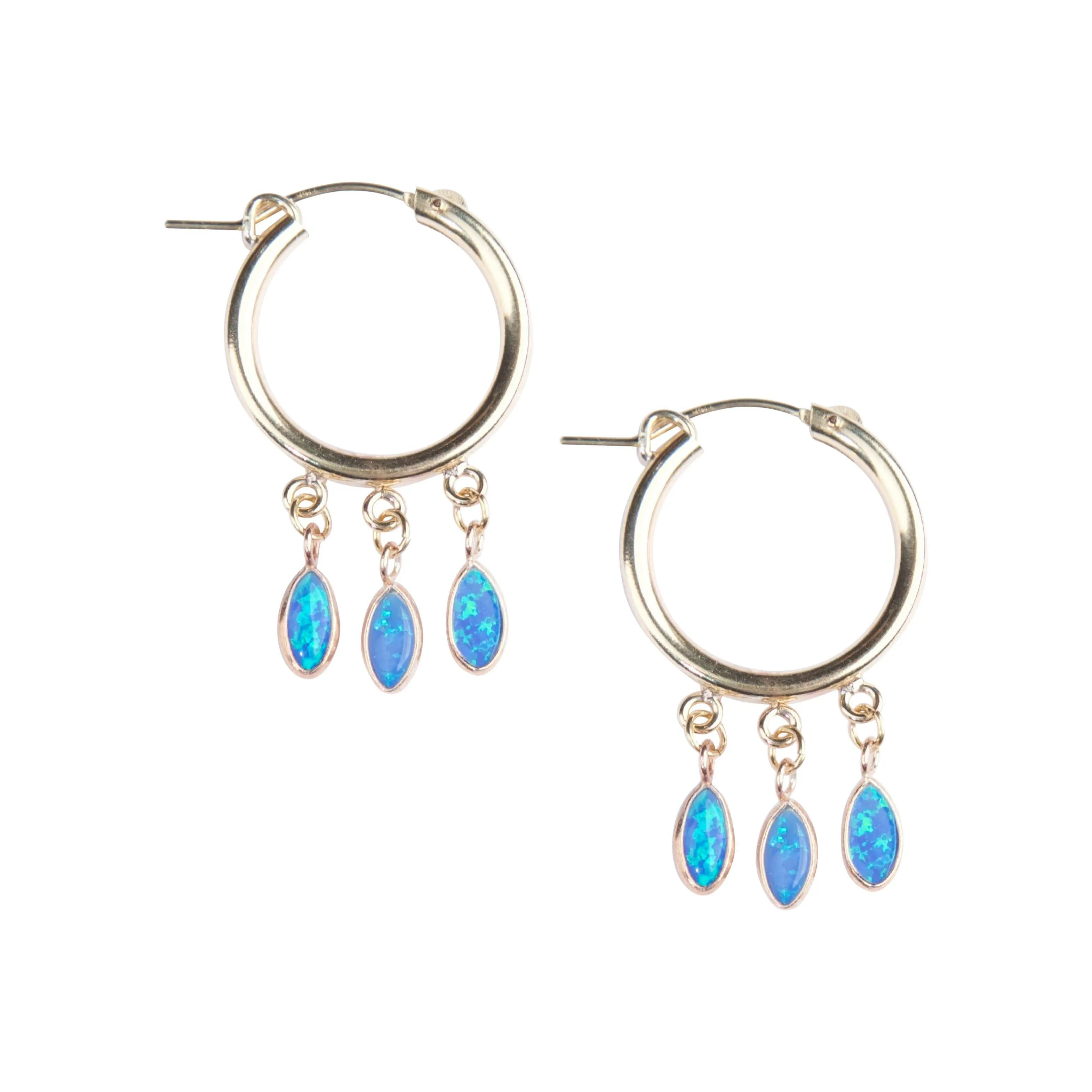 Gold Shaker Hoops in Blue Opal