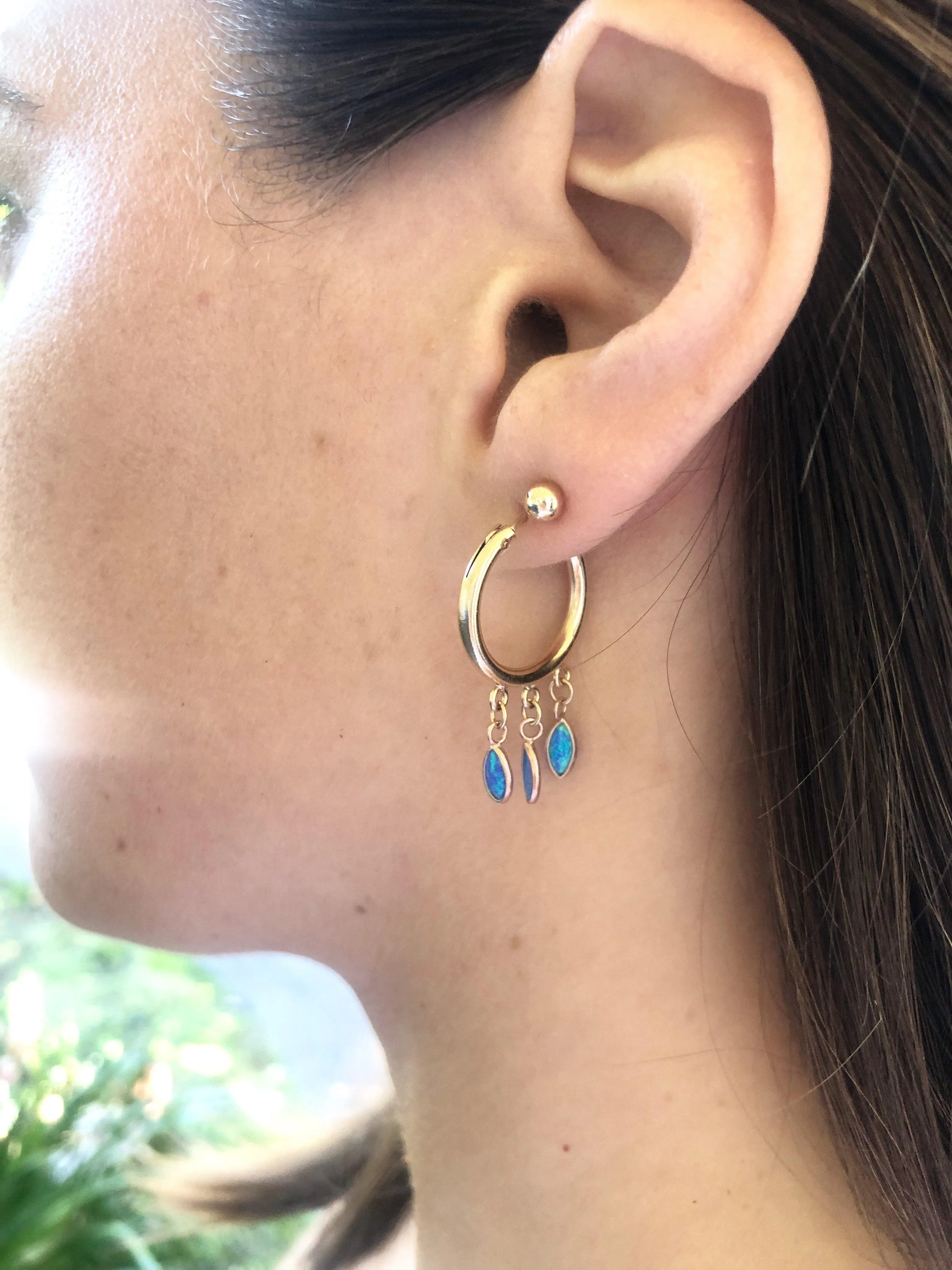 Gold Shaker Hoops in Blue Opal