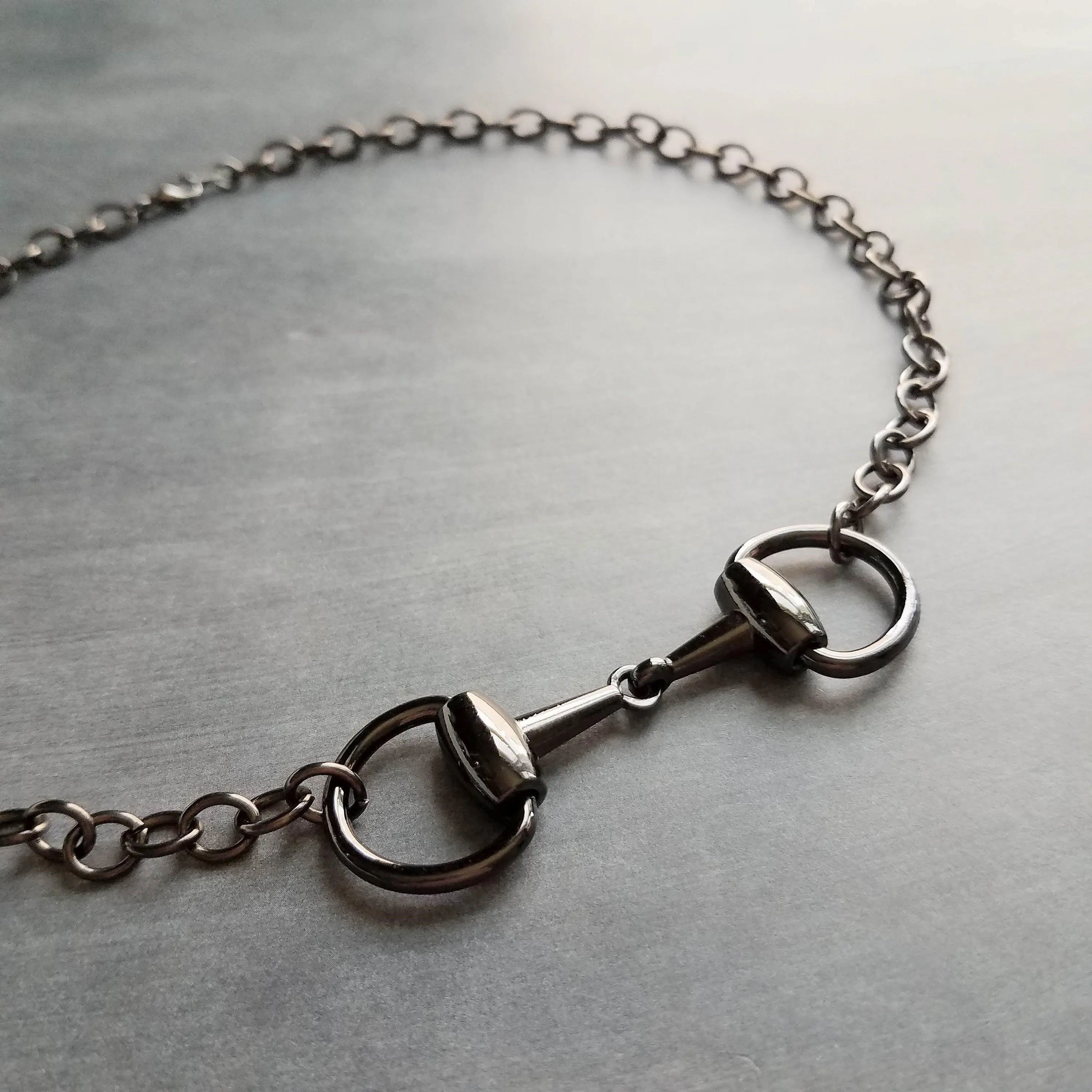 Gold Snaffle Bit Horse Necklace, chunky chain, equestrian necklace, gold horse necklace, snaffle necklace, D ring, thick gold chain, heavy