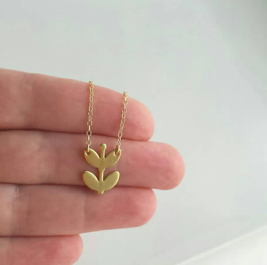 Gold Sprout Necklace, 14K gold filled chain, gold plant necklace, gardener necklace, symbol new start, gold fill necklace, personal growth