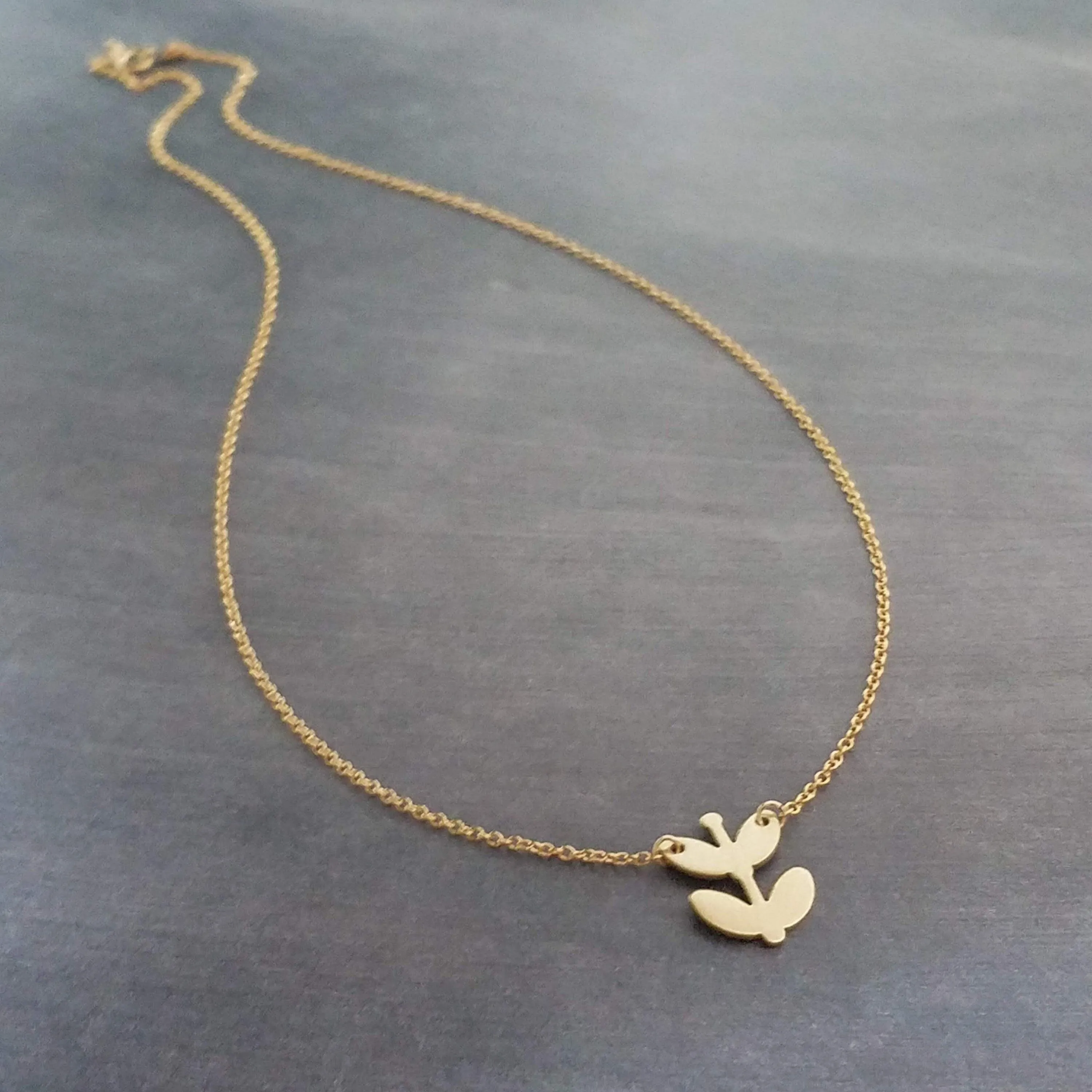 Gold Sprout Necklace, 14K gold filled chain, gold plant necklace, gardener necklace, symbol new start, gold fill necklace, personal growth