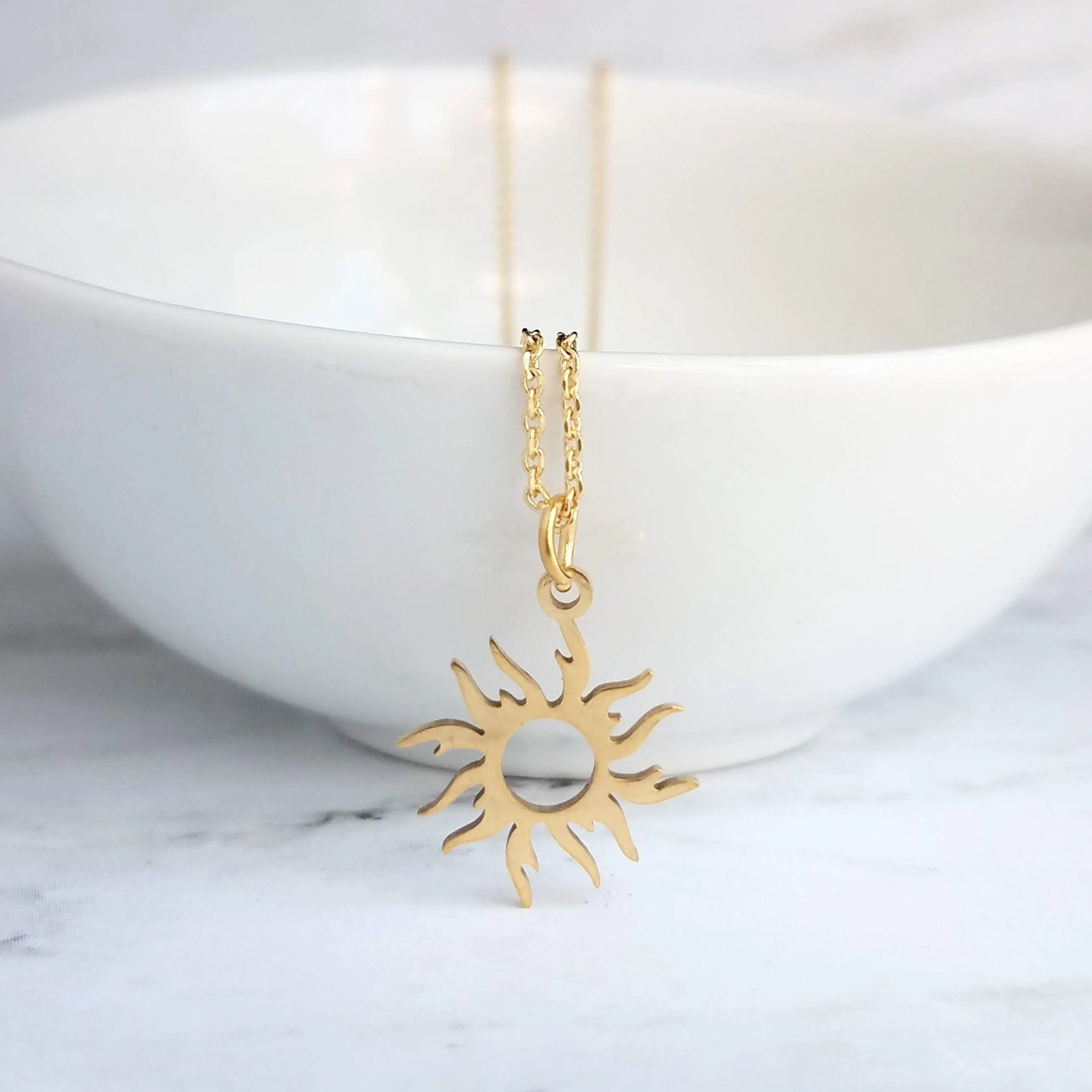 Gold Sun Necklace - sun pendant, wavy sun ray, gold sunshine necklace, sun jewelry, small gold sun necklace, simple sun necklace, sun ray