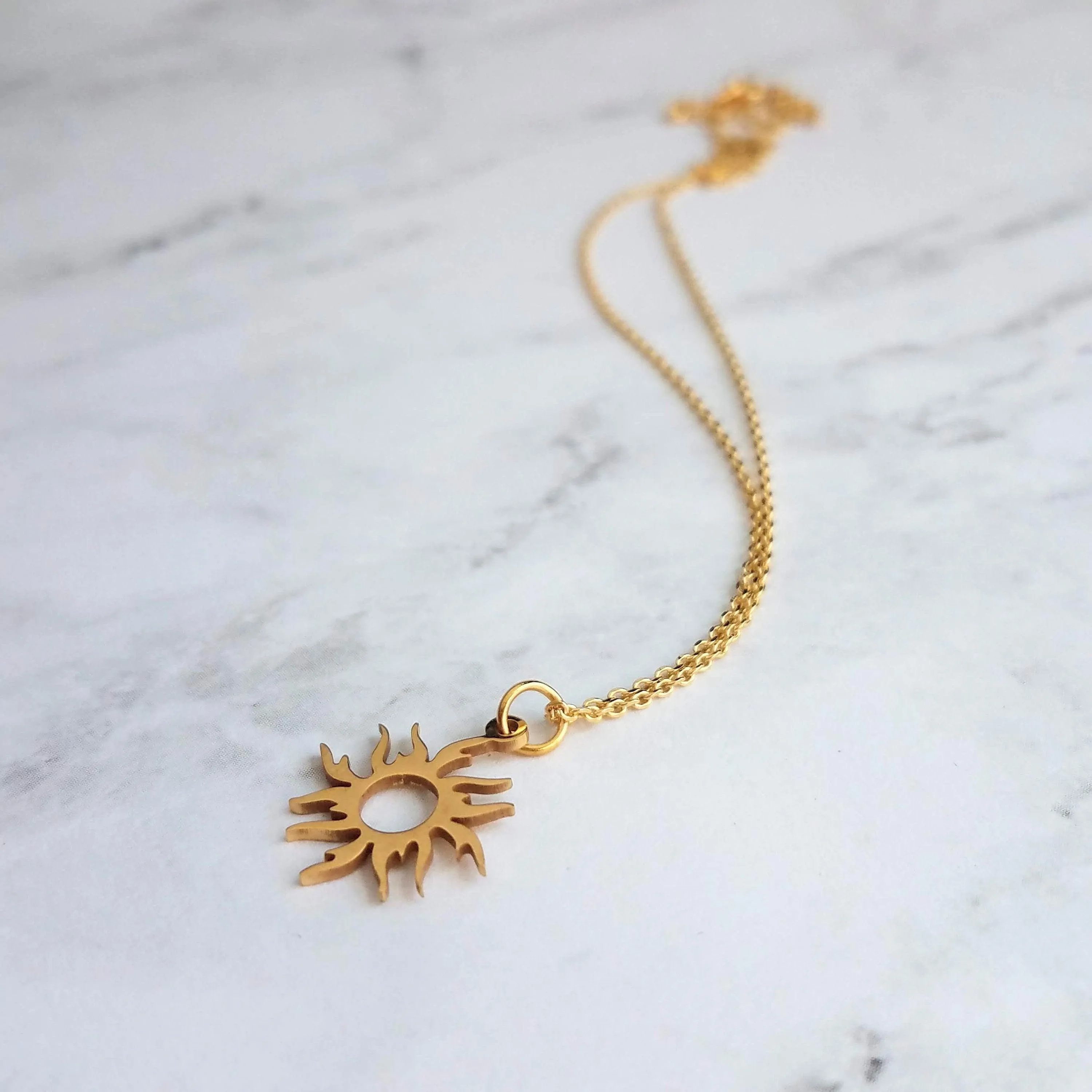 Gold Sun Necklace - sun pendant, wavy sun ray, gold sunshine necklace, sun jewelry, small gold sun necklace, simple sun necklace, sun ray