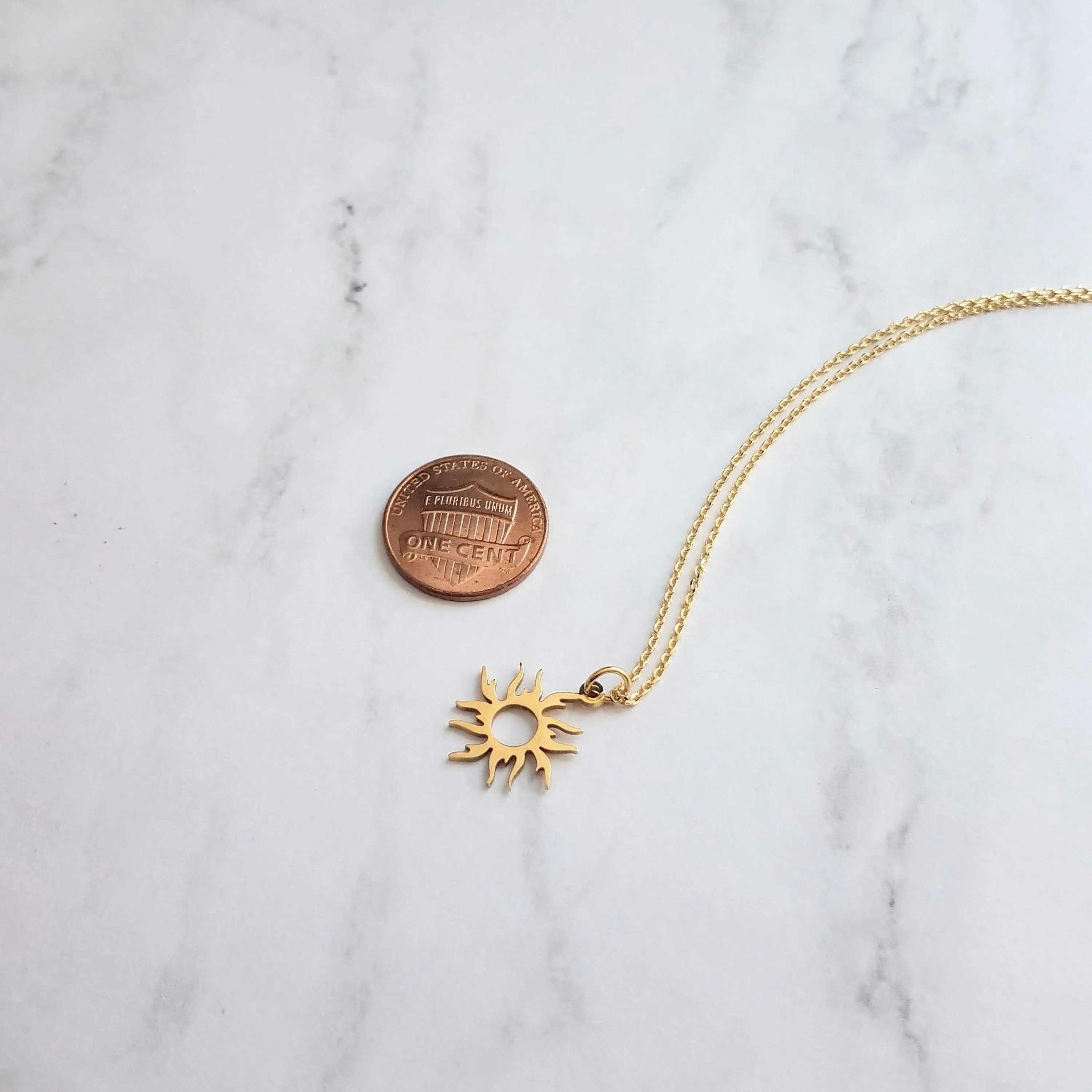 Gold Sun Necklace - sun pendant, wavy sun ray, gold sunshine necklace, sun jewelry, small gold sun necklace, simple sun necklace, sun ray
