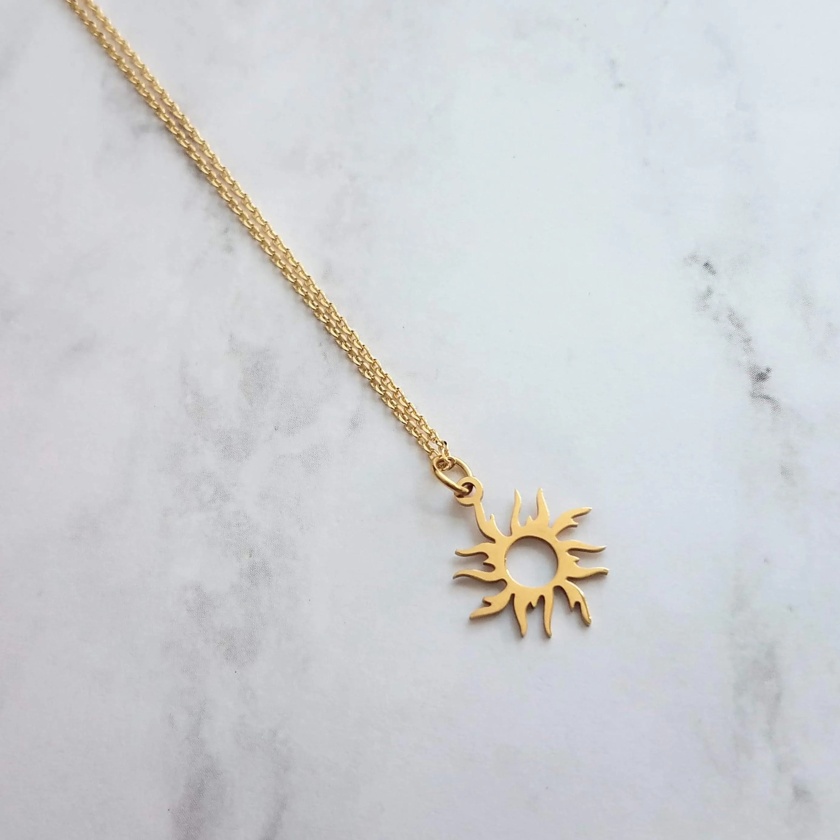 Gold Sun Necklace - sun pendant, wavy sun ray, gold sunshine necklace, sun jewelry, small gold sun necklace, simple sun necklace, sun ray