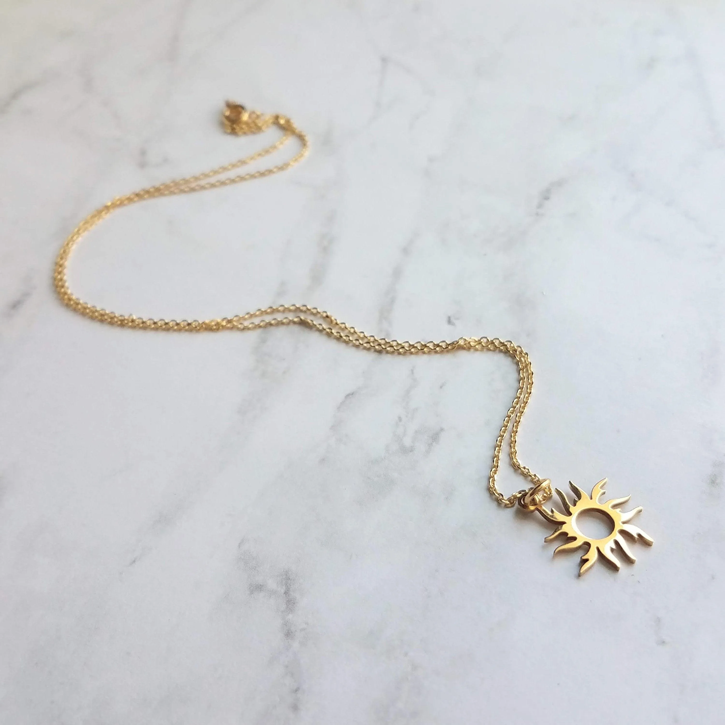 Gold Sun Necklace - sun pendant, wavy sun ray, gold sunshine necklace, sun jewelry, small gold sun necklace, simple sun necklace, sun ray