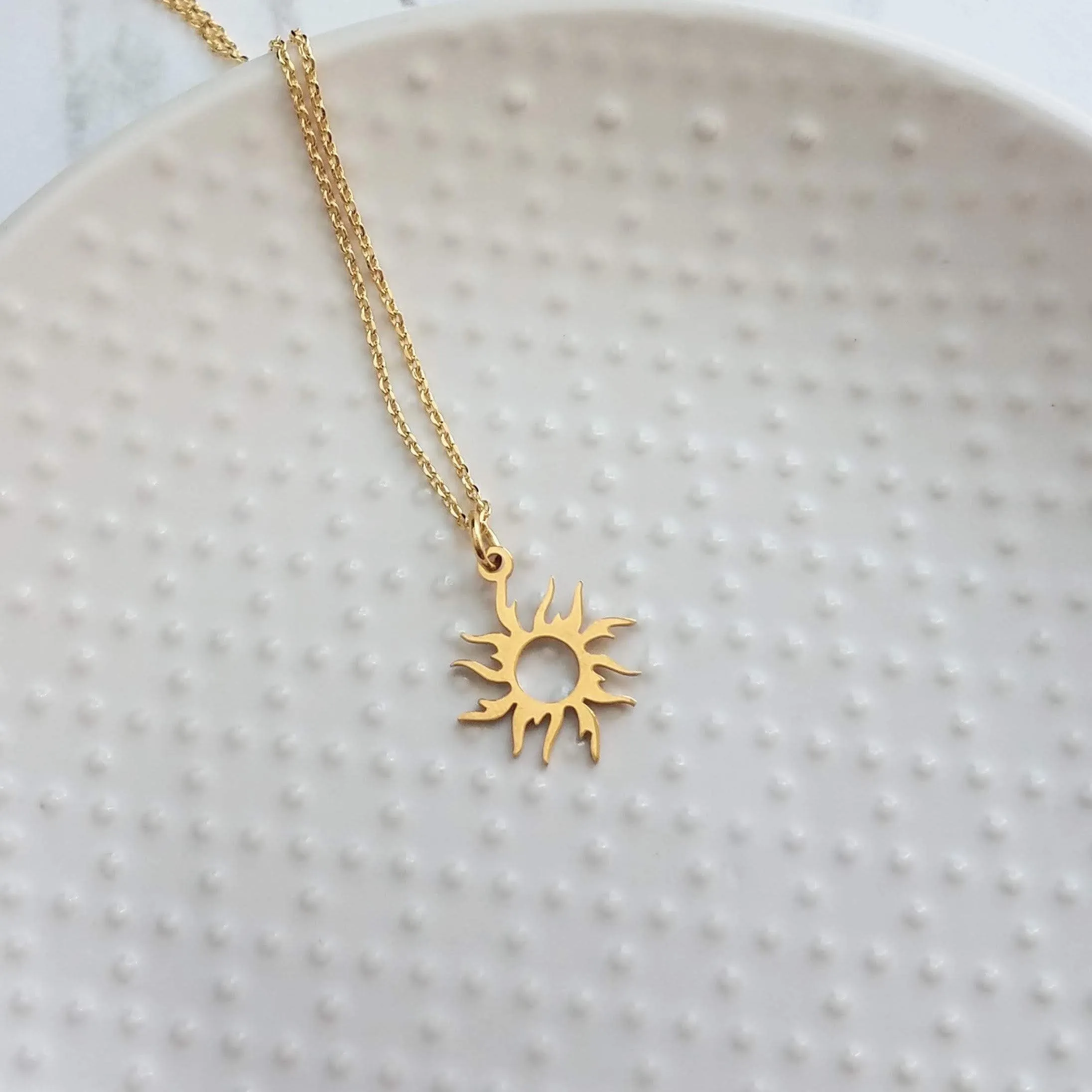 Gold Sun Necklace - sun pendant, wavy sun ray, gold sunshine necklace, sun jewelry, small gold sun necklace, simple sun necklace, sun ray