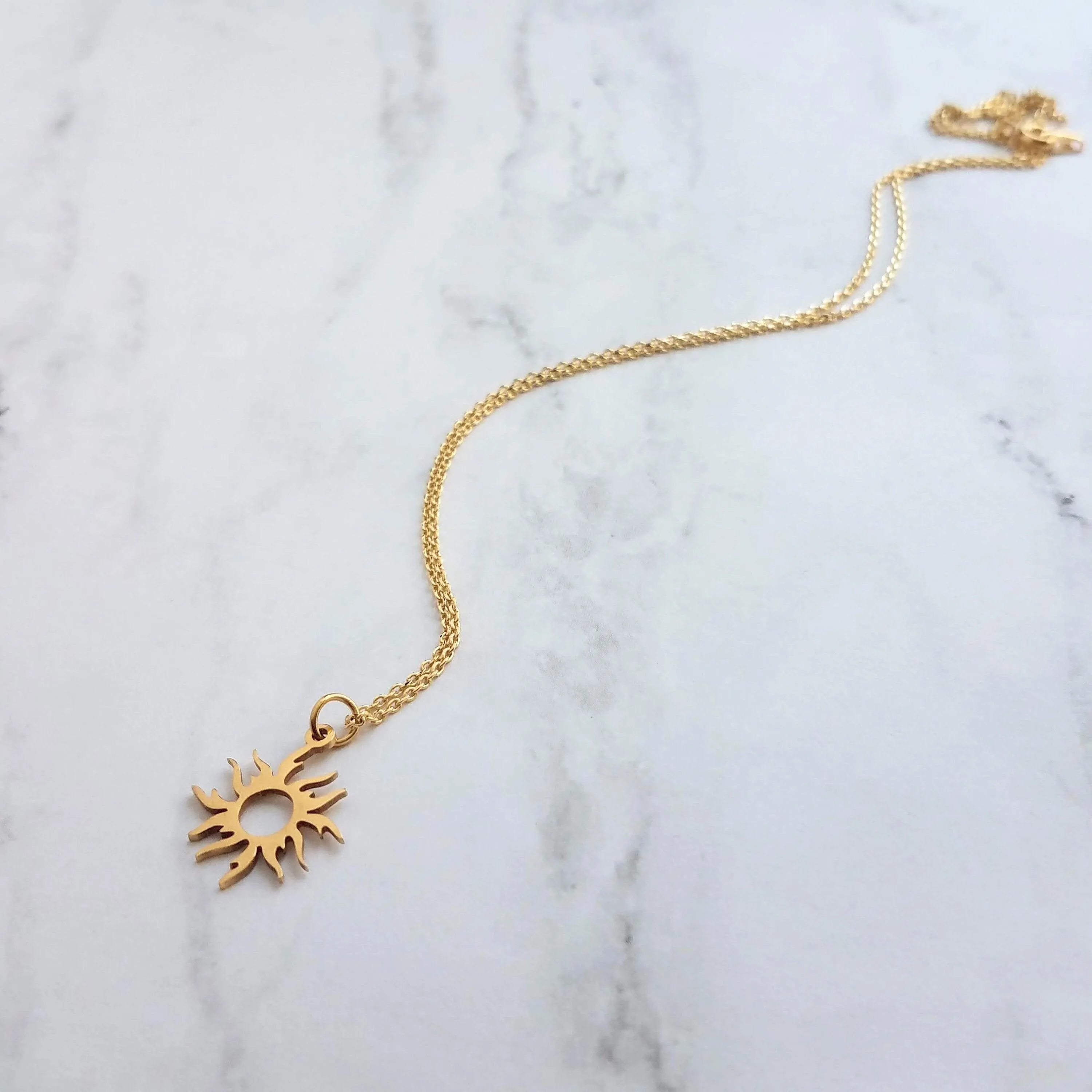 Gold Sun Necklace - sun pendant, wavy sun ray, gold sunshine necklace, sun jewelry, small gold sun necklace, simple sun necklace, sun ray