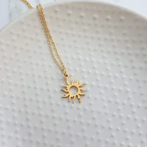 Gold Sun Necklace - sun pendant, wavy sun ray, gold sunshine necklace, sun jewelry, small gold sun necklace, simple sun necklace, sun ray