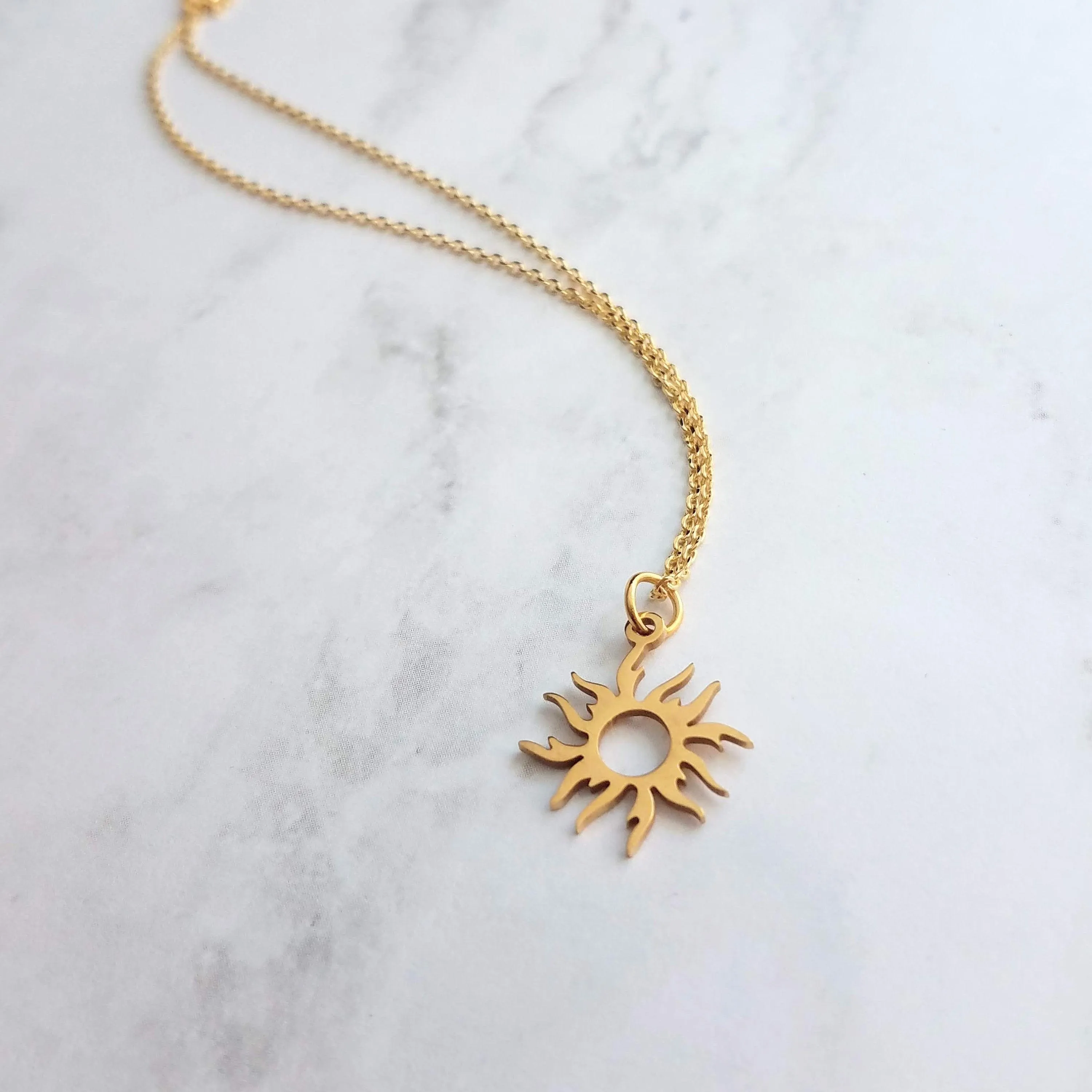 Gold Sun Necklace - sun pendant, wavy sun ray, gold sunshine necklace, sun jewelry, small gold sun necklace, simple sun necklace, sun ray