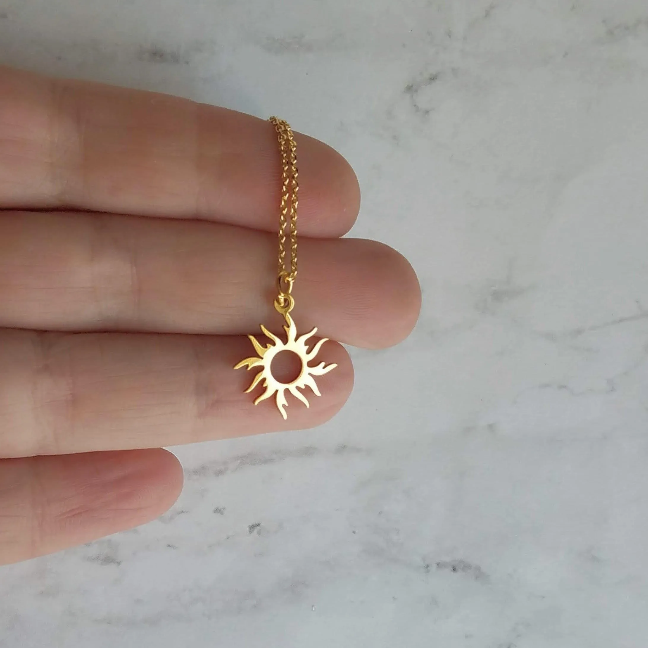 Gold Sun Necklace - sun pendant, wavy sun ray, gold sunshine necklace, sun jewelry, small gold sun necklace, simple sun necklace, sun ray