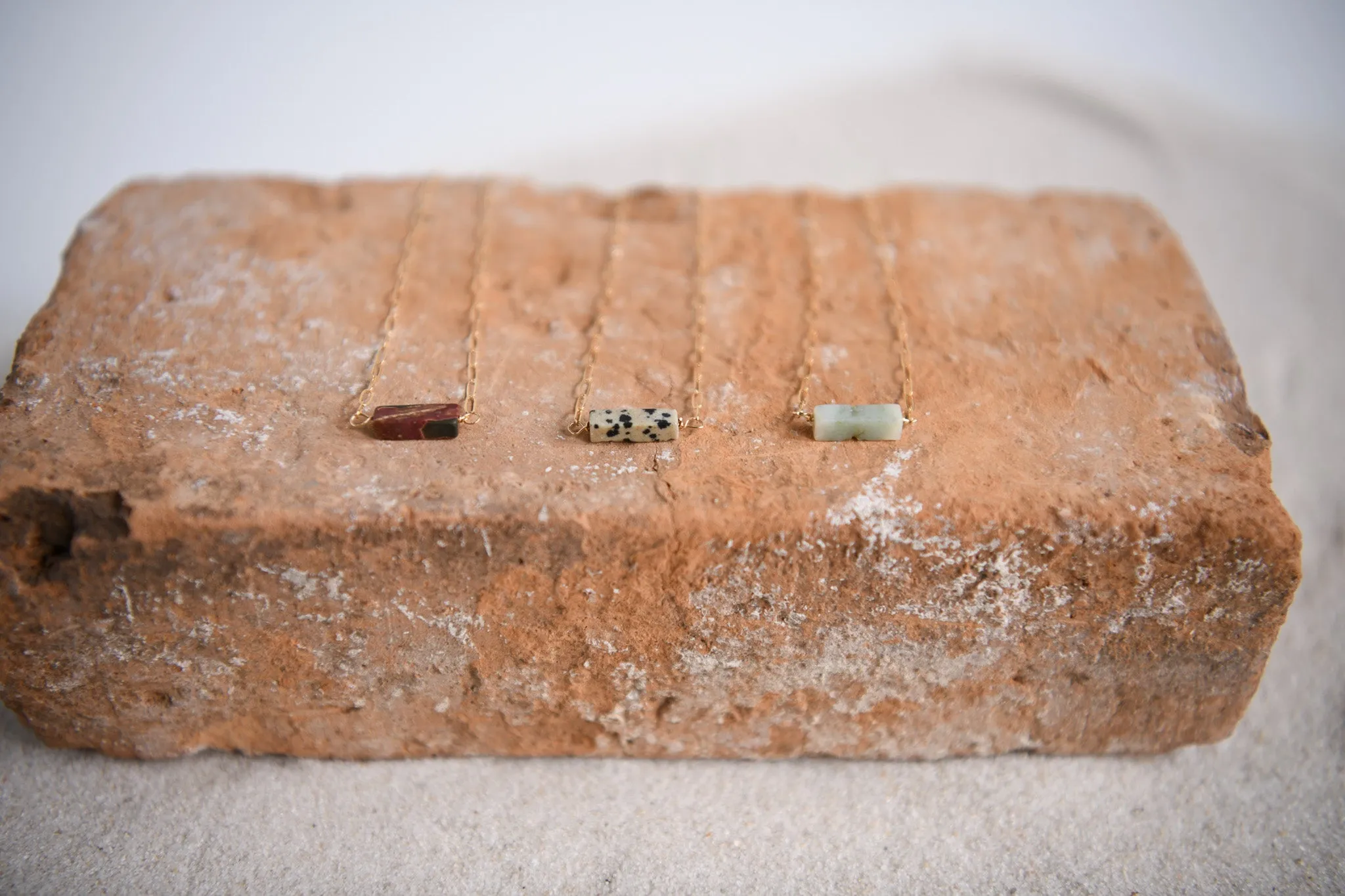 Golden Horizon Gemstone Gold Filled Paperclip Chain Necklace in Jasper
