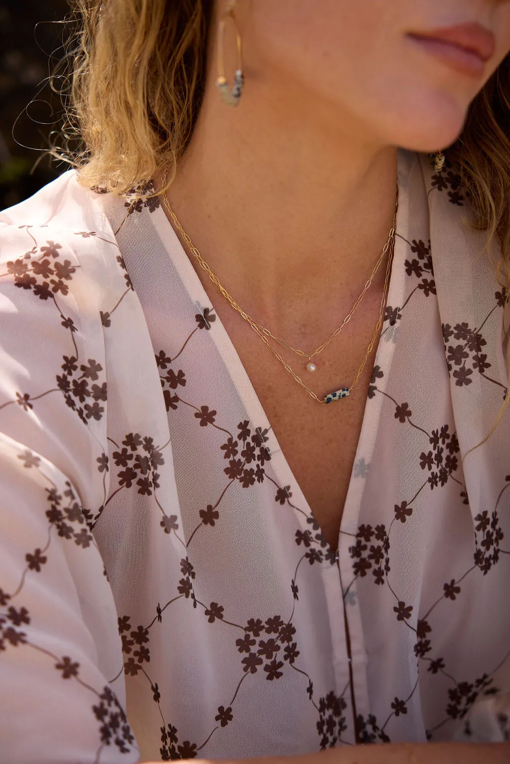 Golden Horizon Gemstone Gold Filled Paperclip Chain Necklace in Jasper