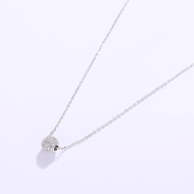 Golden Pave Ball Necklace with Crystal Slider on Delicate Gold Chain - Diamond and Crystal Bead Accents, 8mm Cubic Zirconia CZ
