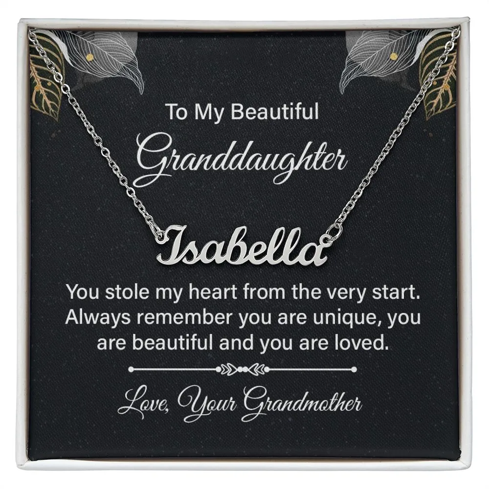 Granddaughter Name Necklace-You stole my heart