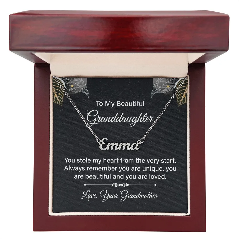 Granddaughter Name Necklace-You stole my heart