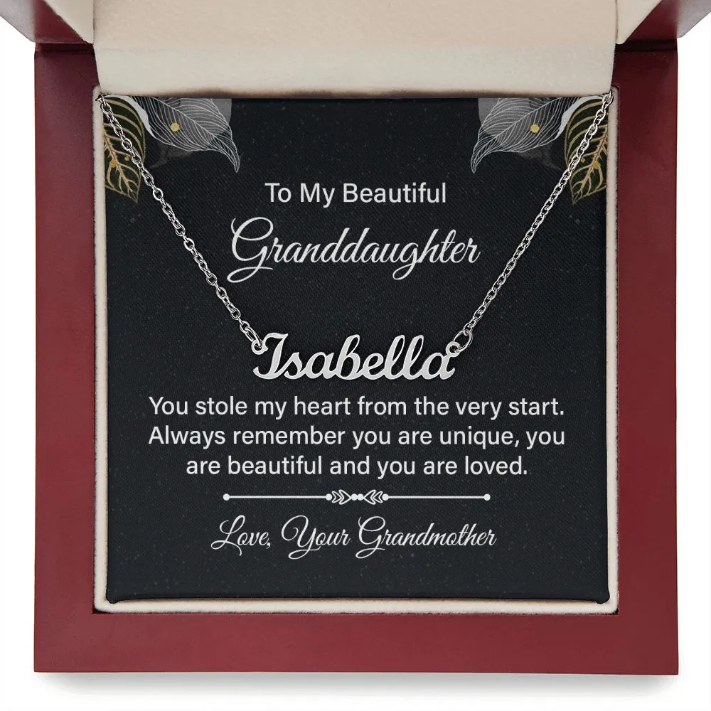 Granddaughter Name Necklace-You stole my heart