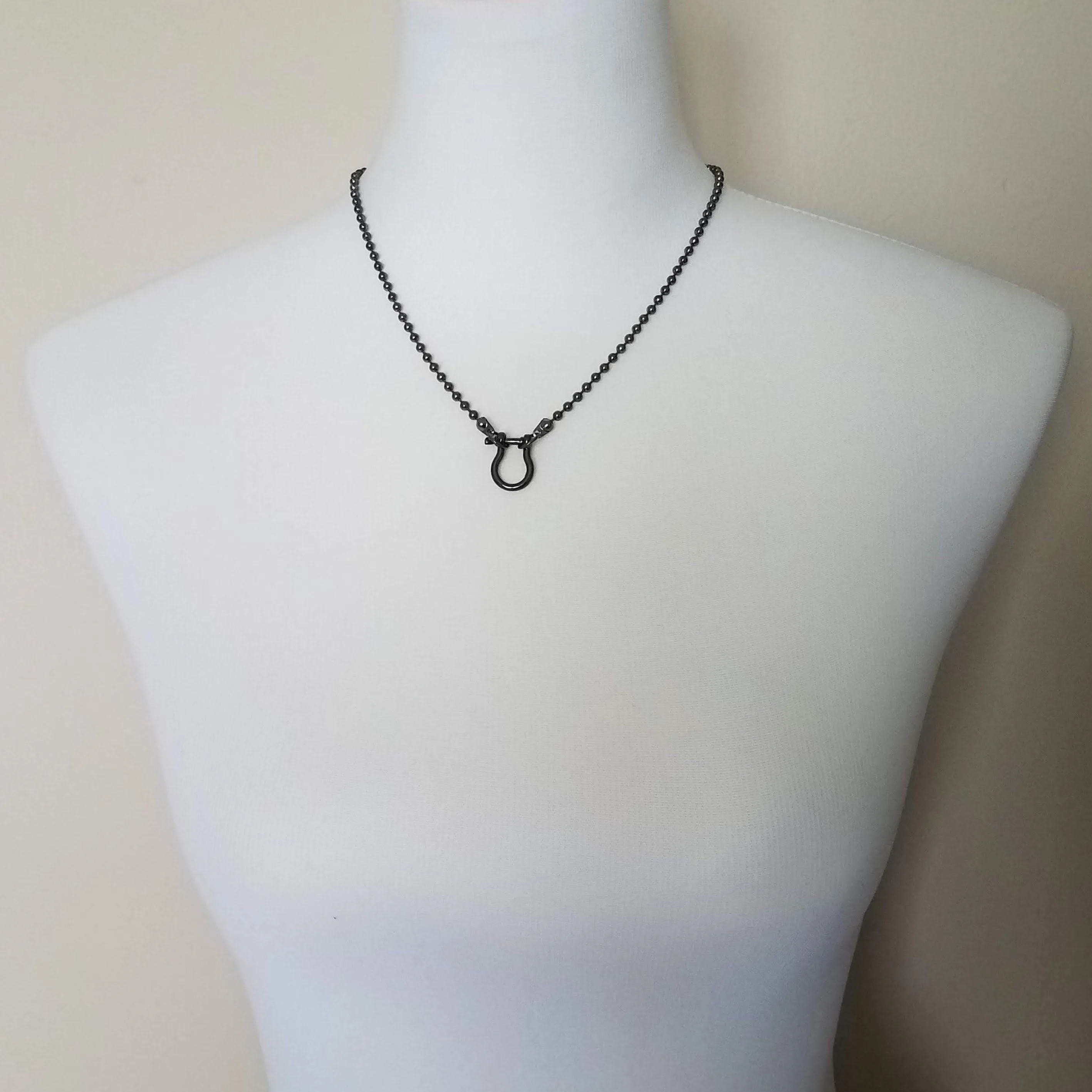 Gunmetal Ball Chain, black ball chain shackle clasp, black ball necklace, front clasp necklace, gunmetal necklace, silvery black chain