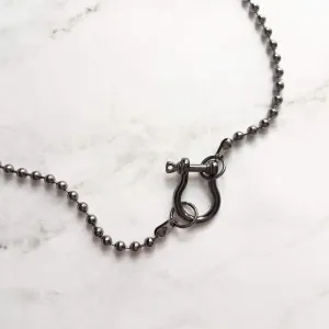 Gunmetal Ball Chain, black ball chain shackle clasp, black ball necklace, front clasp necklace, gunmetal necklace, silvery black chain