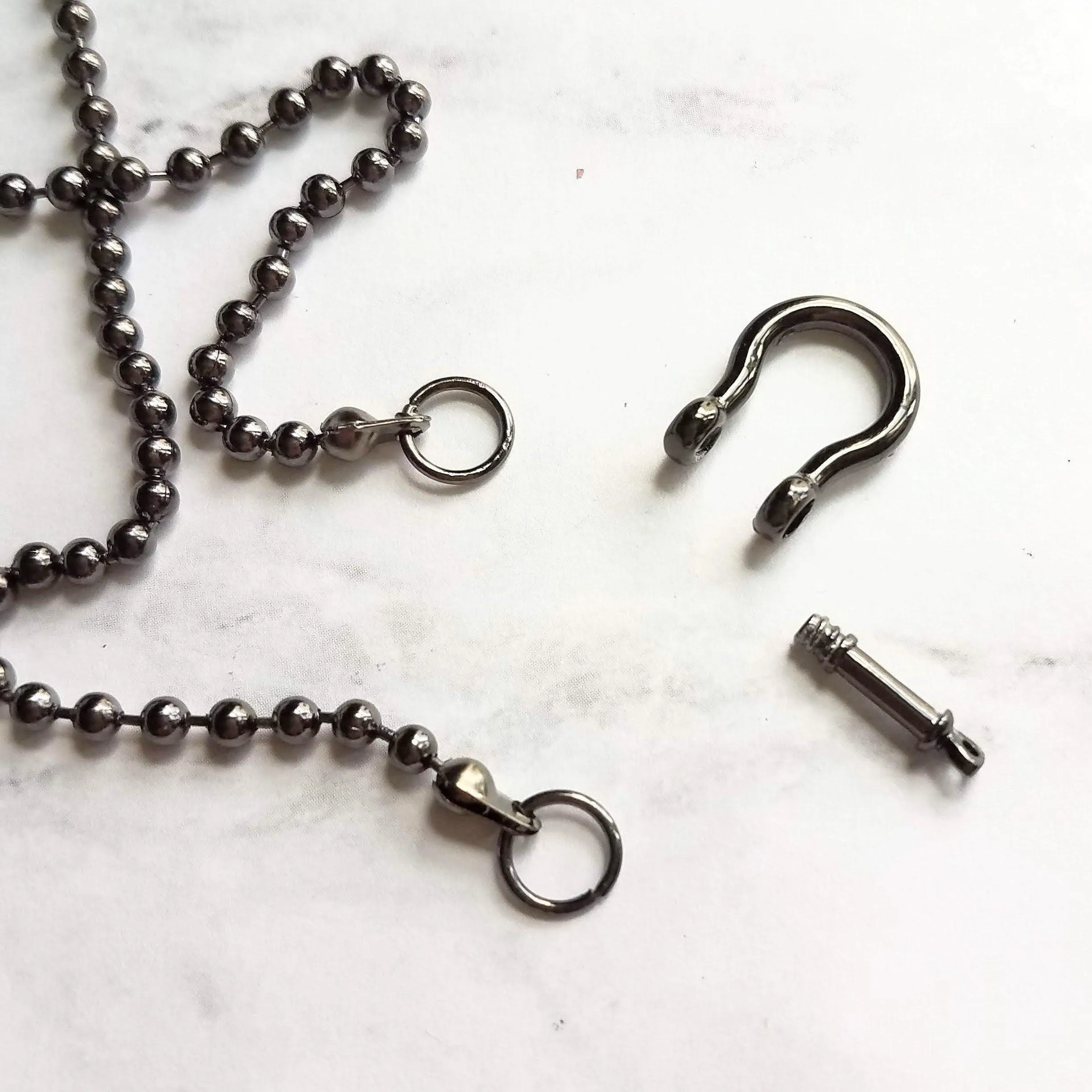 Gunmetal Ball Chain, black ball chain shackle clasp, black ball necklace, front clasp necklace, gunmetal necklace, silvery black chain