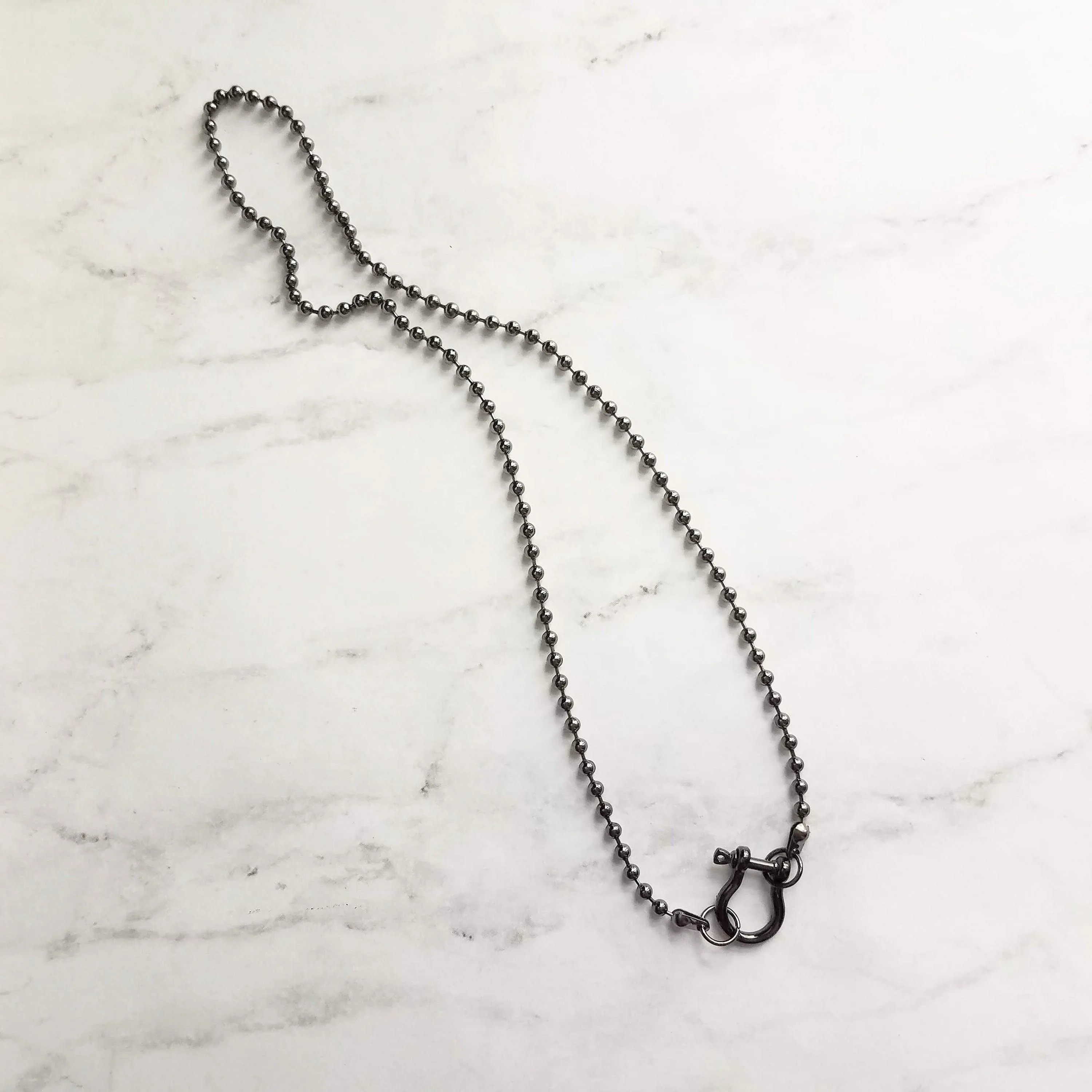 Gunmetal Ball Chain, black ball chain shackle clasp, black ball necklace, front clasp necklace, gunmetal necklace, silvery black chain