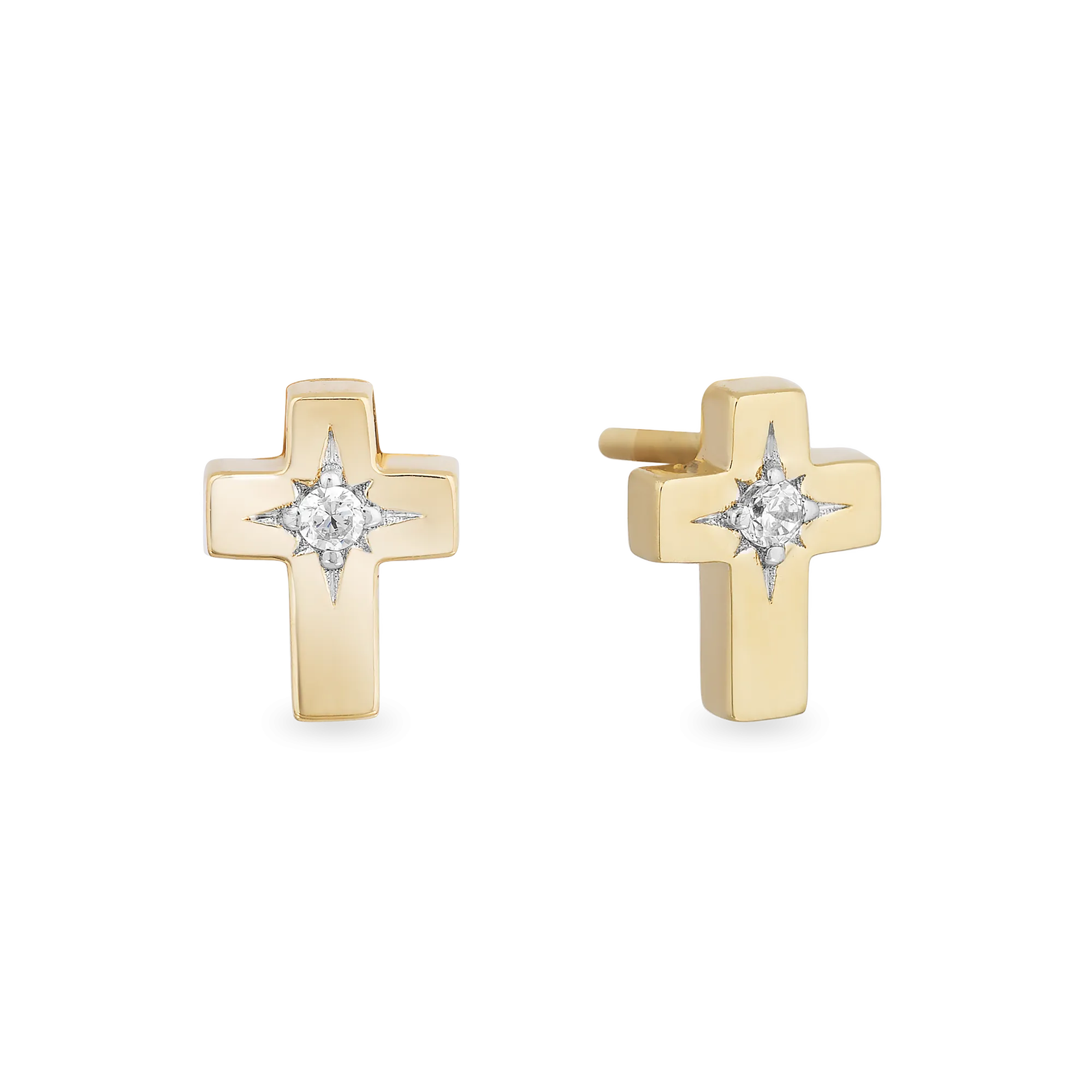 Hallmark Fine Jewelry Cross Stud Earrings in 14K Yellow Gold with Diamonds