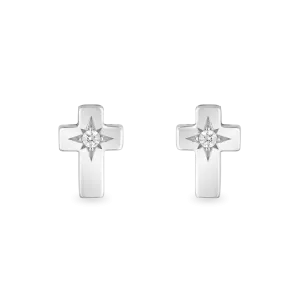 Hallmark Fine Jewelry Cross Stud Earrings in Sterling Silver with Diamonds