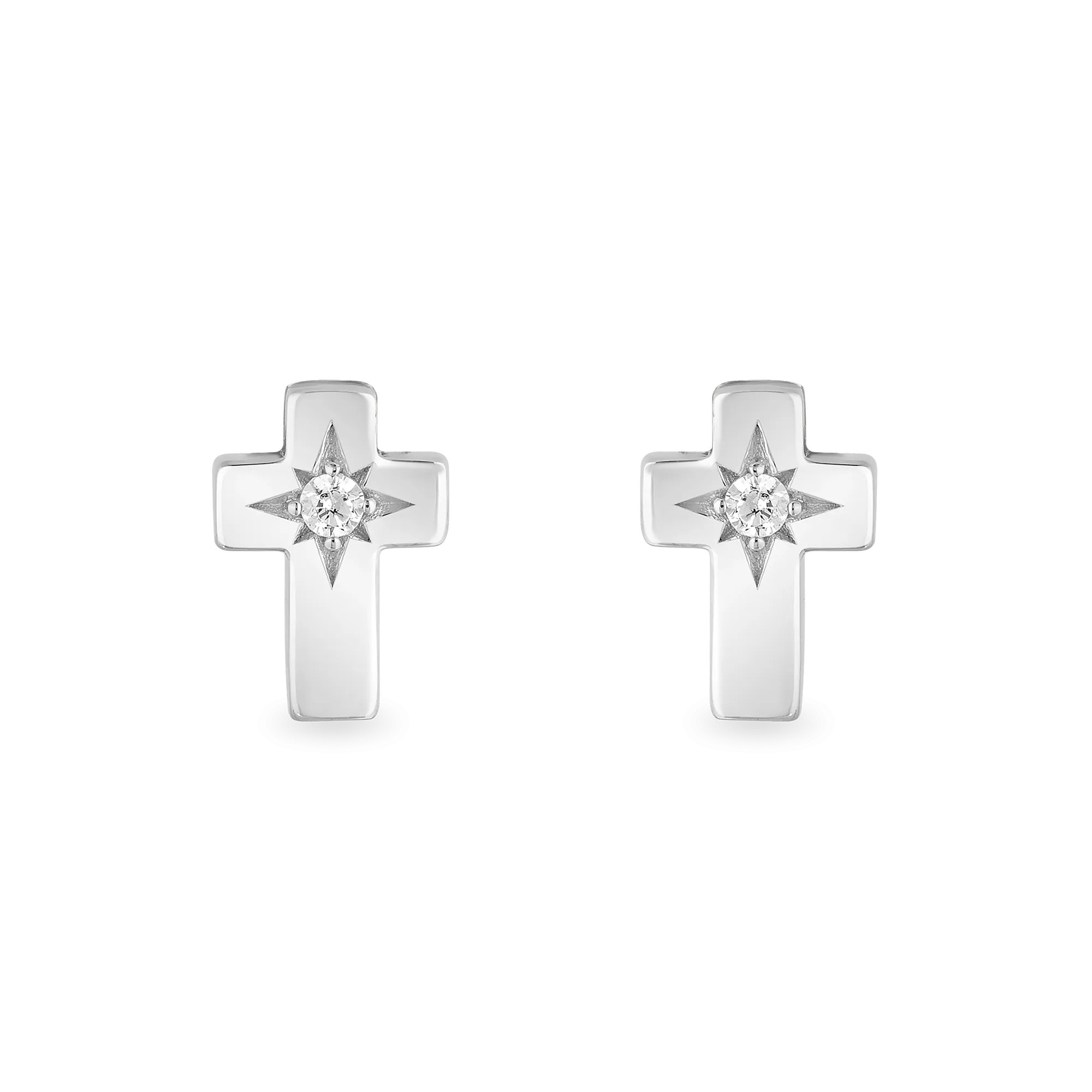 Hallmark Fine Jewelry Cross Stud Earrings in Sterling Silver with Diamonds