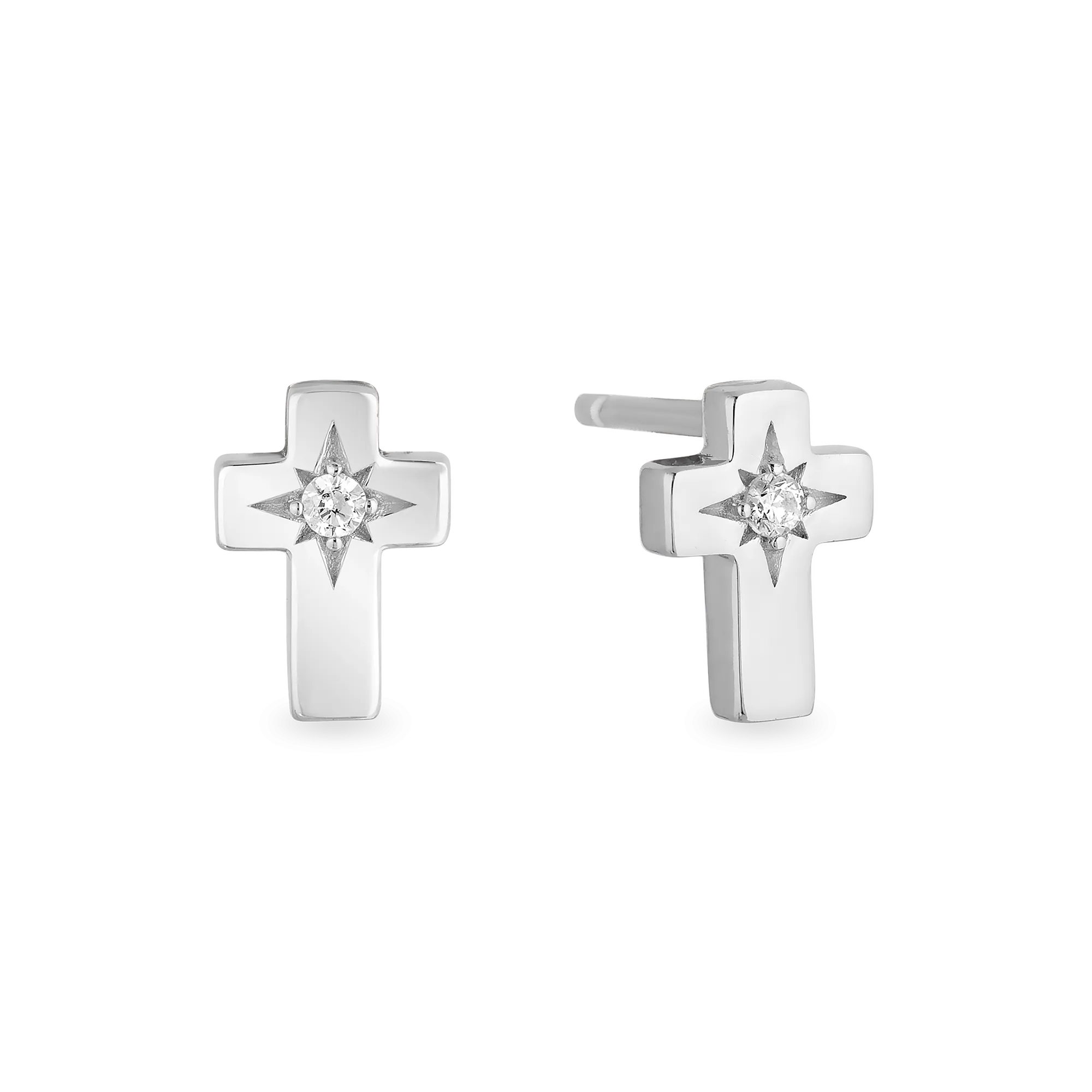 Hallmark Fine Jewelry Cross Stud Earrings in Sterling Silver with Diamonds