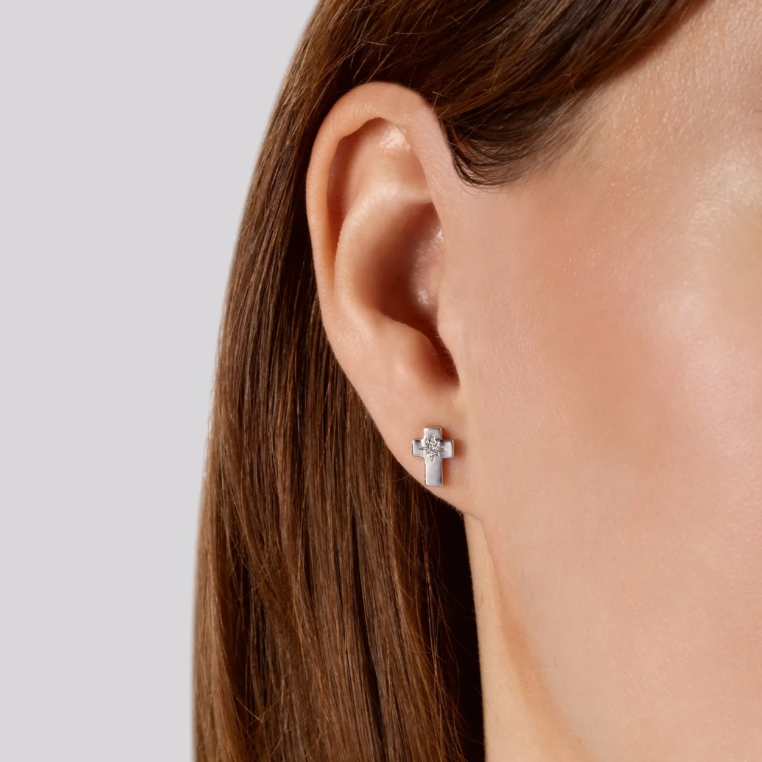 Hallmark Fine Jewelry Cross Stud Earrings in Sterling Silver with Diamonds