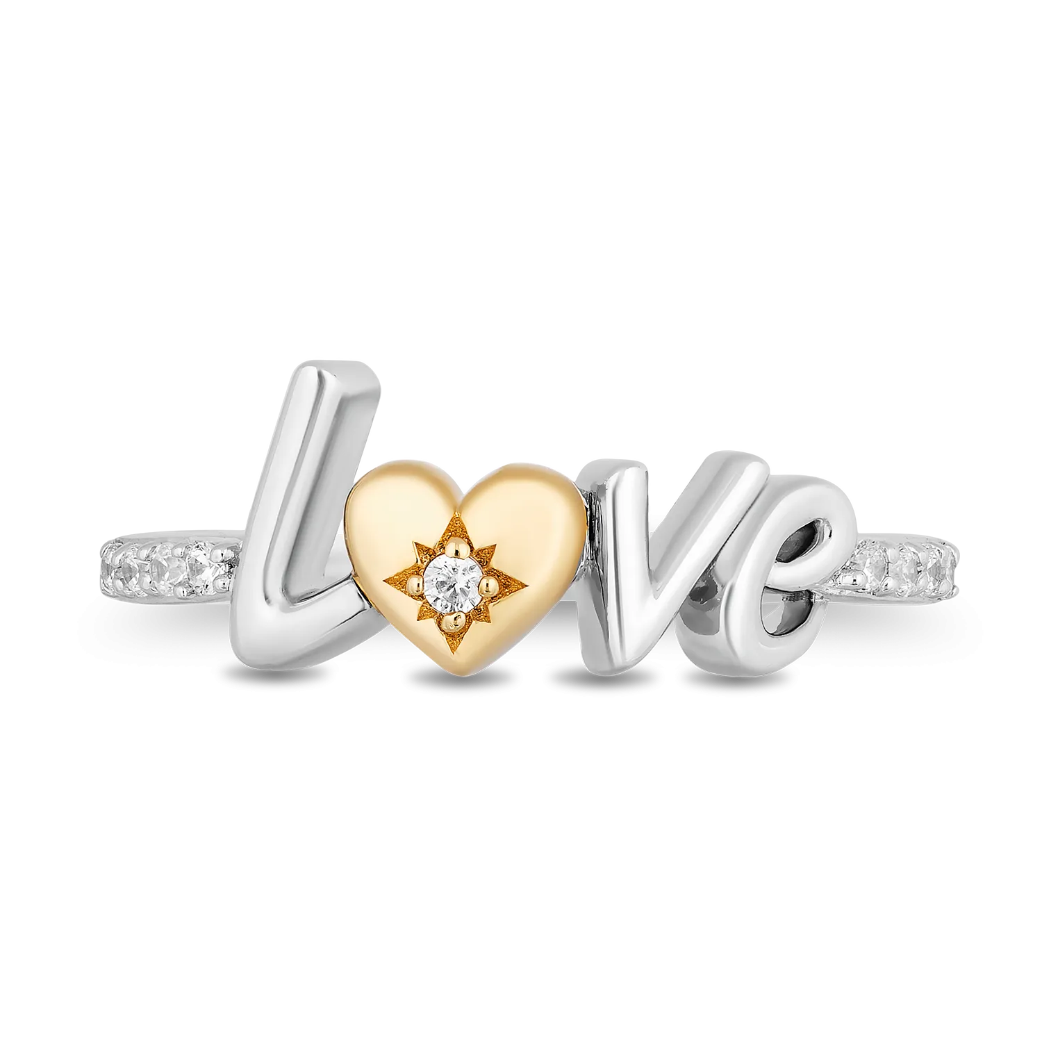 Hallmark Fine Jewelry LOVE Ring in Sterling Silver & 14K Yellow Gold with Diamonds