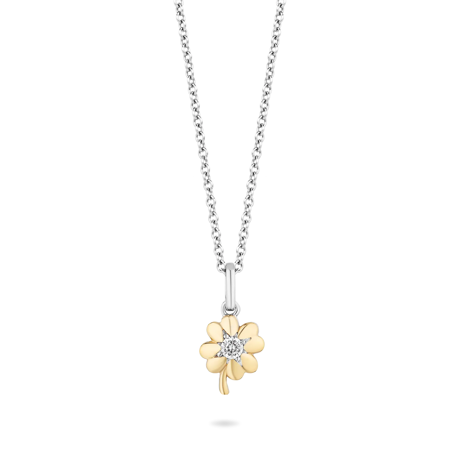 Hallmark Fine Jewelry Lucky Clover Pendant in 14K Yellow Gold & Sterling Silver with Diamond
