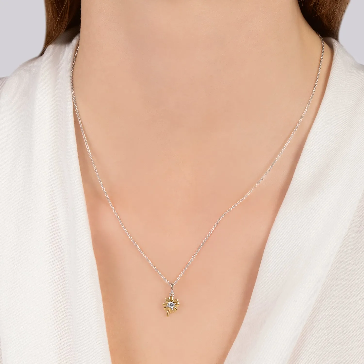 Hallmark Fine Jewelry Lucky Clover Pendant in 14K Yellow Gold & Sterling Silver with Diamond