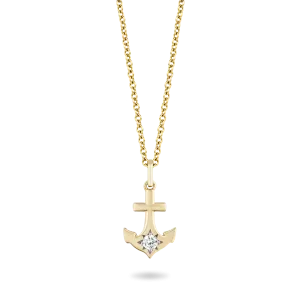 Hallmark Fine Jewelry Minimalist Anchor Pendant in 14K Yellow Gold with Diamond