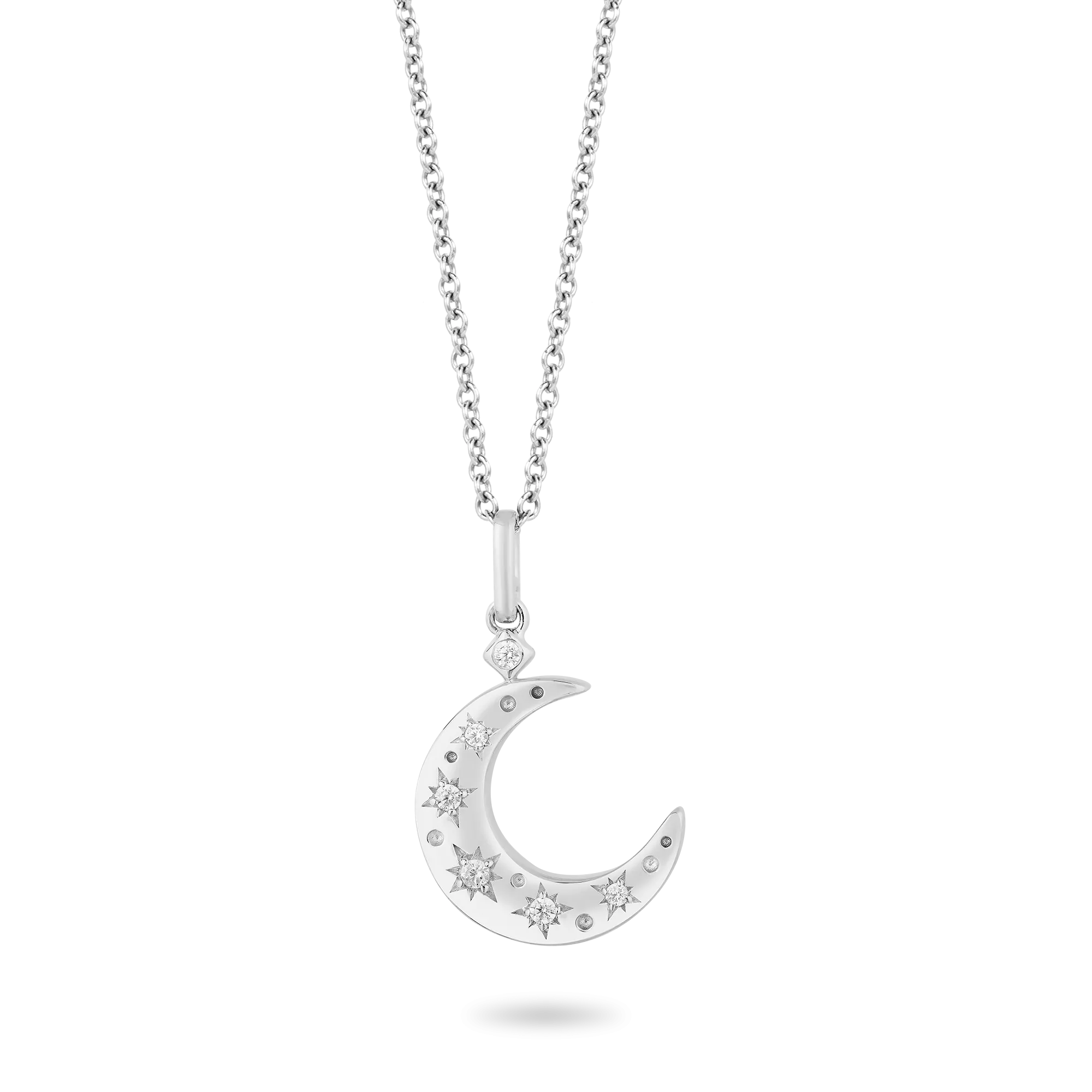 Hallmark Fine Jewelry Star Studded Crescent Moon Pendant in Sterling Silver with Diamonds
