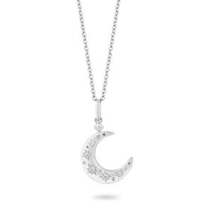 Hallmark Fine Jewelry Star Studded Crescent Moon Pendant in Sterling Silver with Diamonds