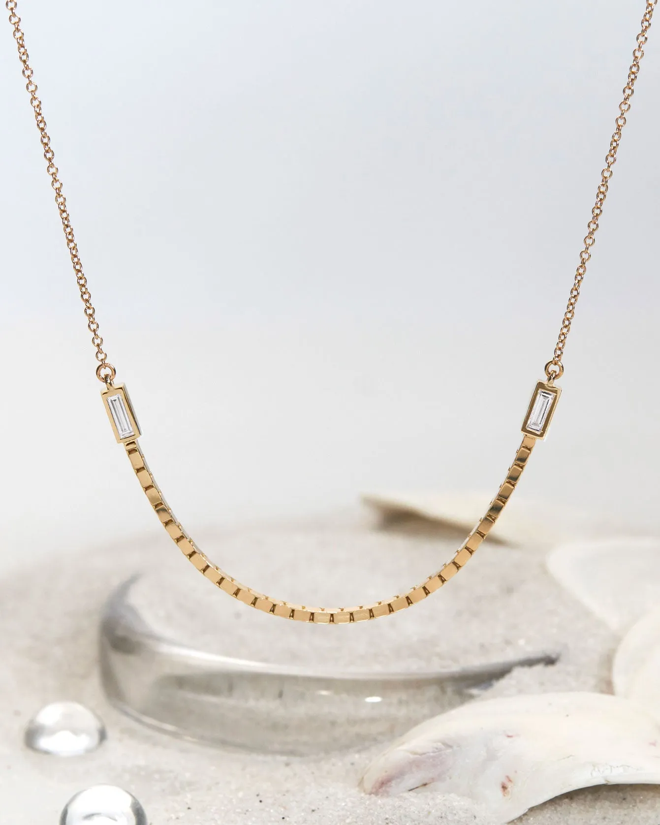 Halo Luna Necklace - Diamond Baguettes