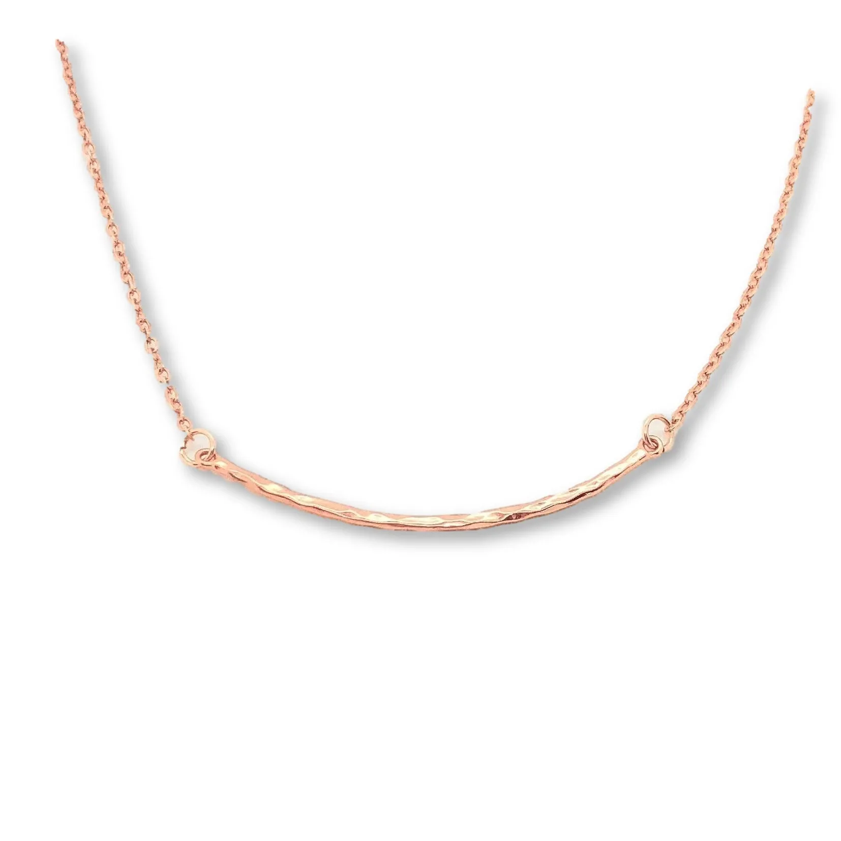 Hammered Curved 14K Rose Gold Skinny Bar Necklace