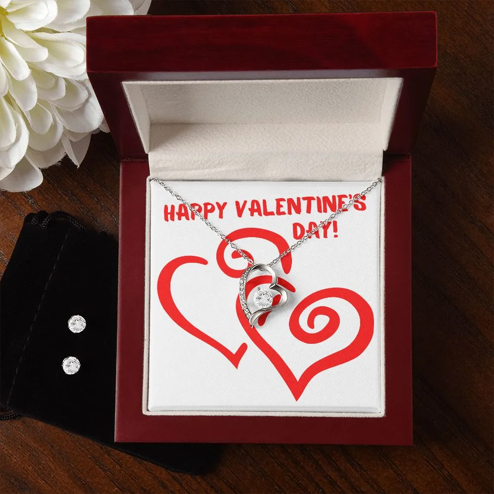 Happy Valentine's Day Forever Heart Necklace & Cubic Zirconia Earring Set