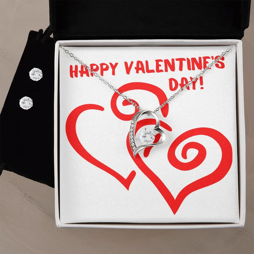 Happy Valentine's Day Forever Heart Necklace & Cubic Zirconia Earring Set