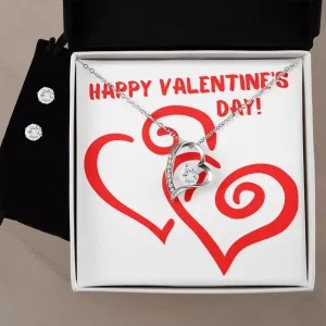Happy Valentine's Day Forever Heart Necklace & Cubic Zirconia Earring Set