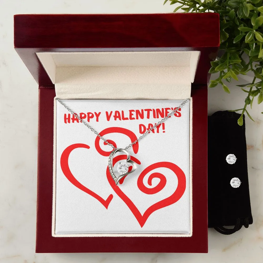 Happy Valentine's Day Forever Heart Necklace & Cubic Zirconia Earring Set