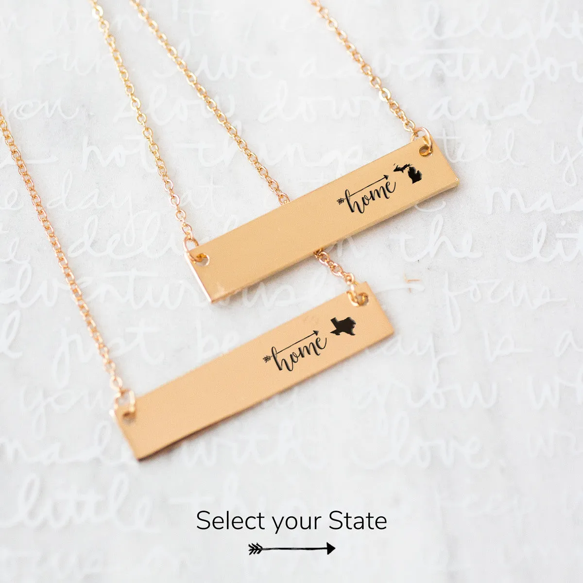 Home Sweet Home Gold / Silver Bar Necklace - Select Your Home State!